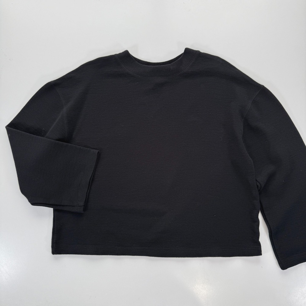 A NEW DAY Long Sleeve Ribbed Oversized Crew Neck Top Womens Medium Black